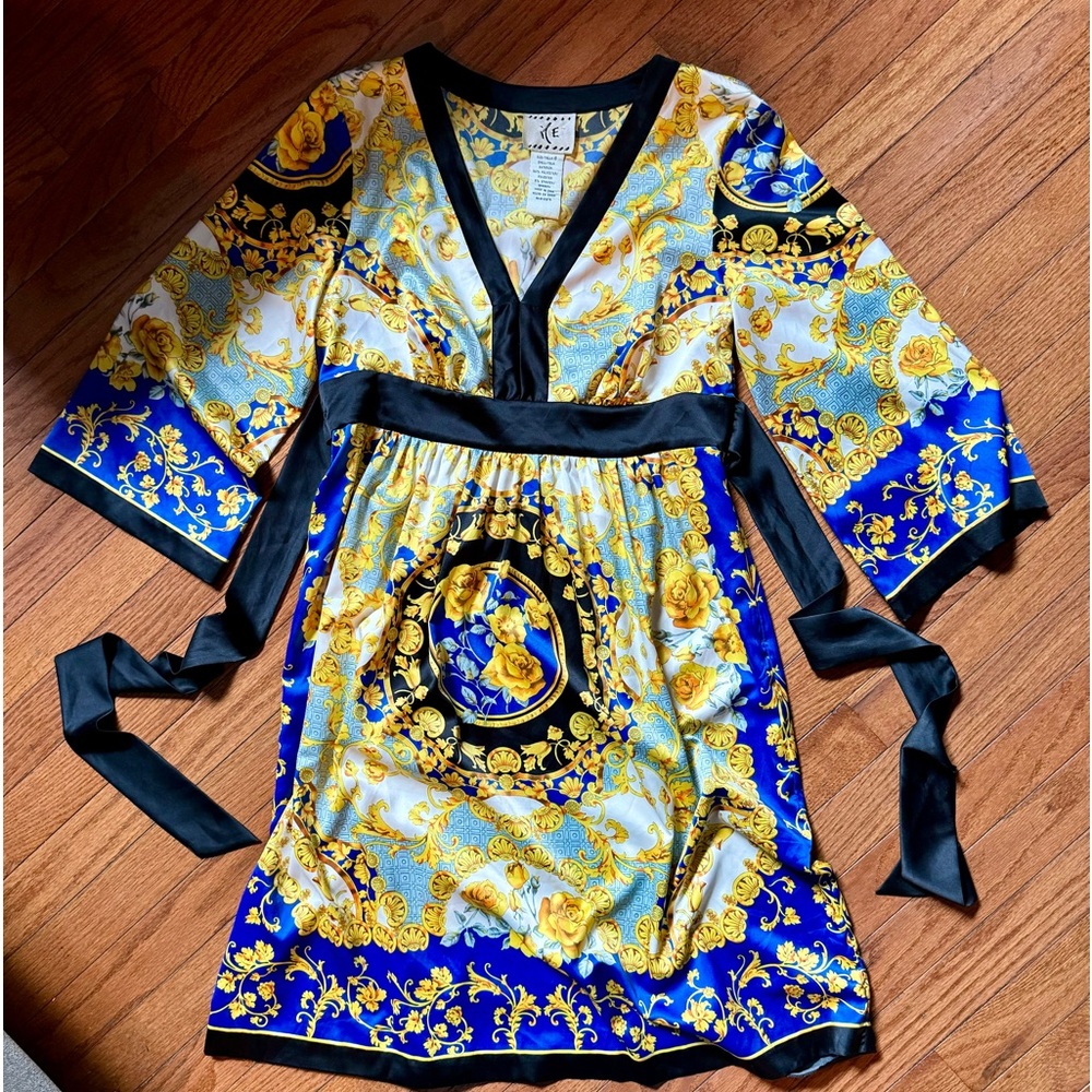 ICE Baroque print sash tied 3/4 sleeve dress